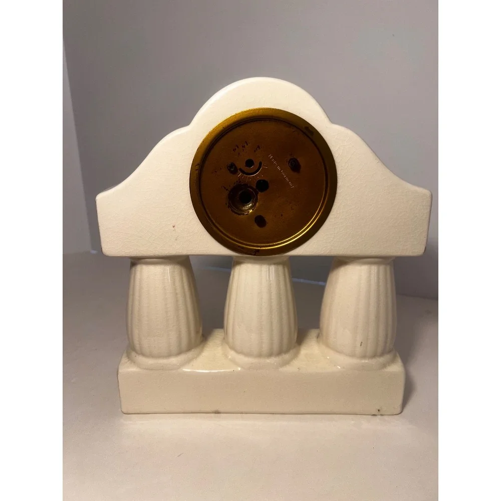 Vintage C.H. Germany Ceramic Mantel Clock Floral Column Crackle Glaze Mechanical